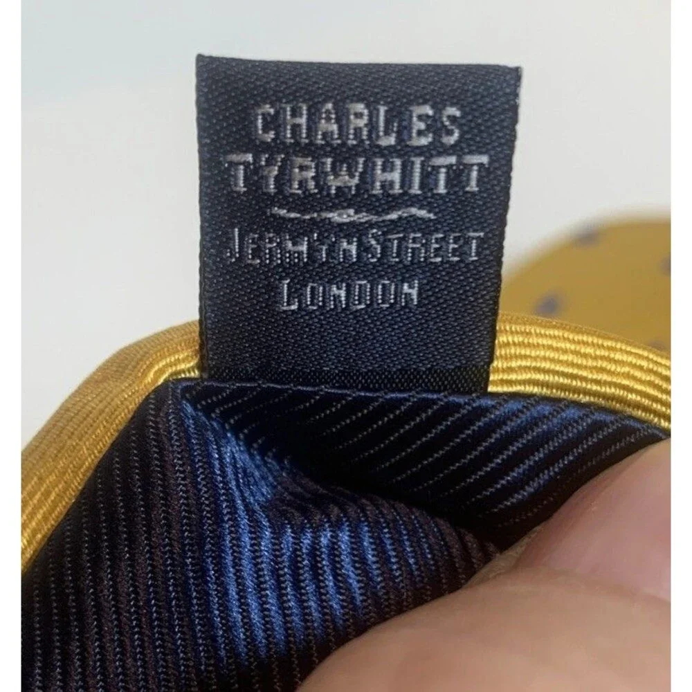 Charles Tyrwhitt 100% Silk Tie Necktie Yellow Blue Polka Dot Designer 58”